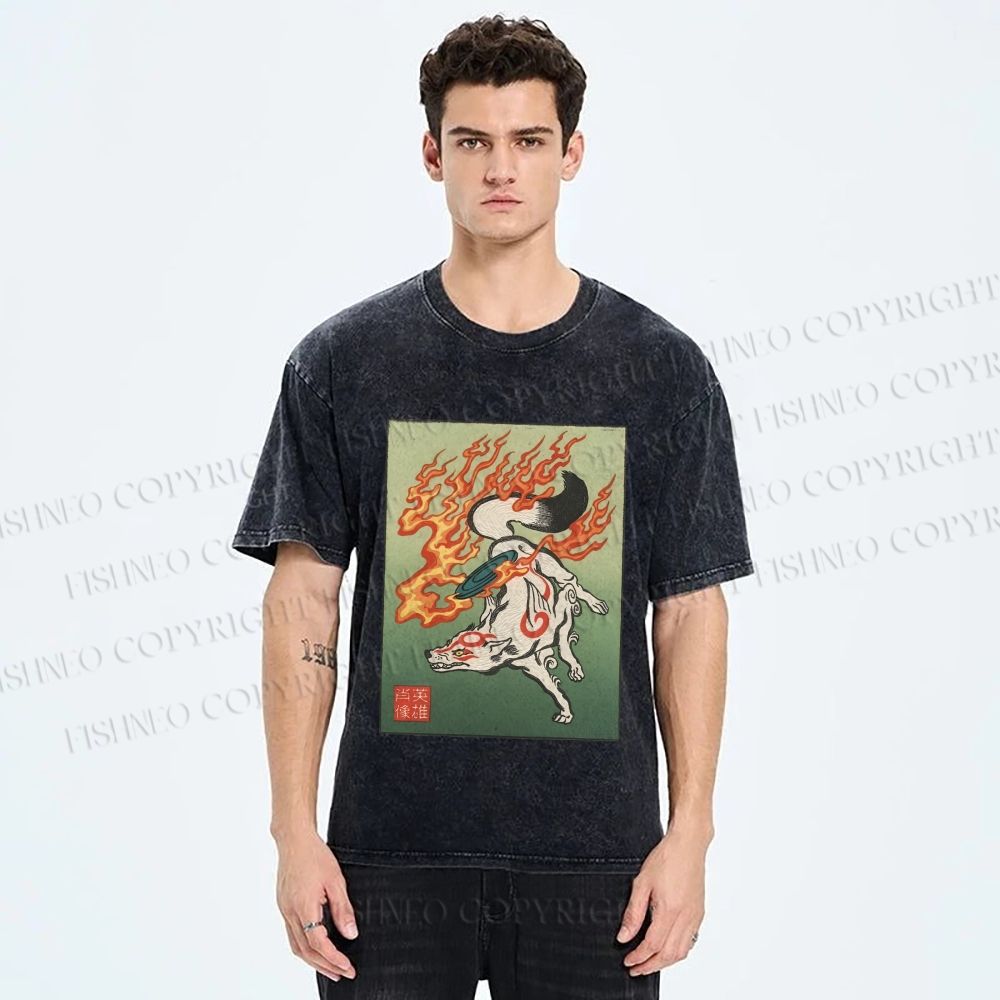 Unisex Vintage Fox Printed Washed Tee