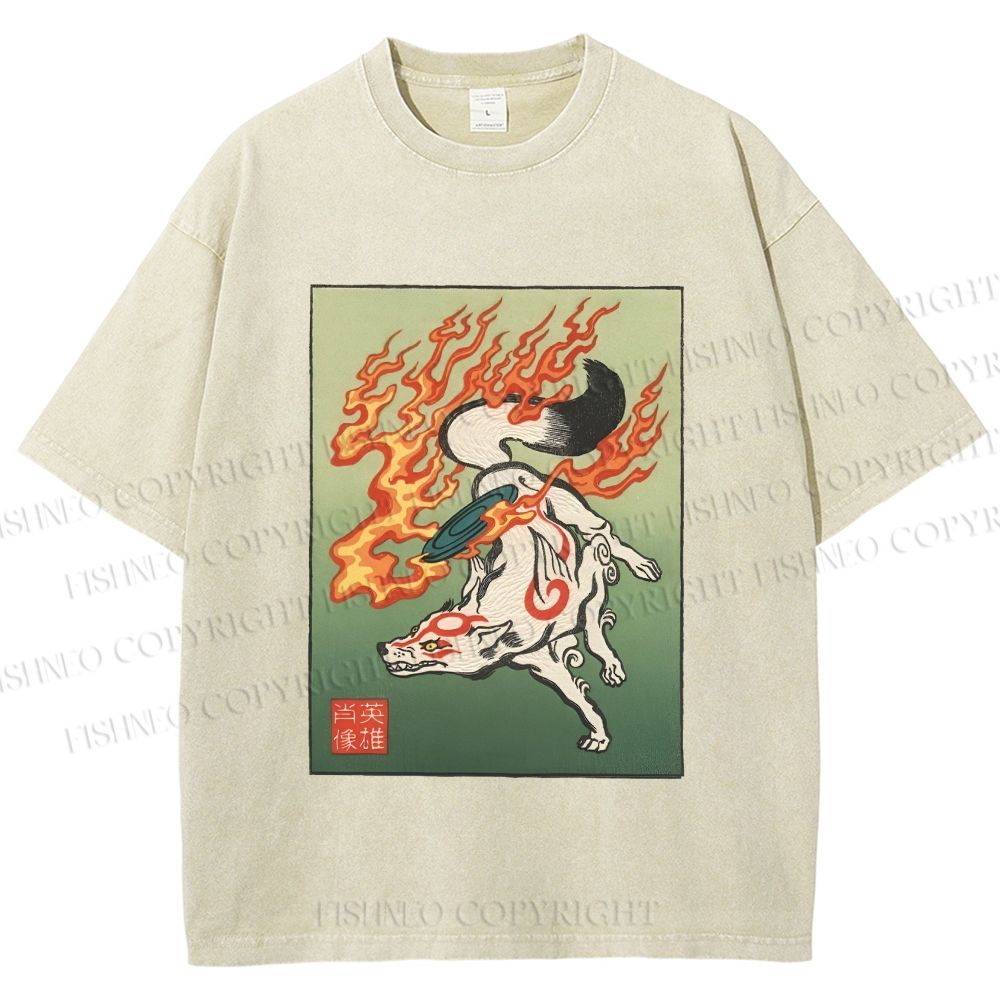 Unisex Vintage Fox Printed Washed Tee