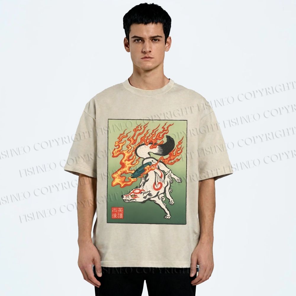 Unisex Vintage Fox Printed Washed Tee