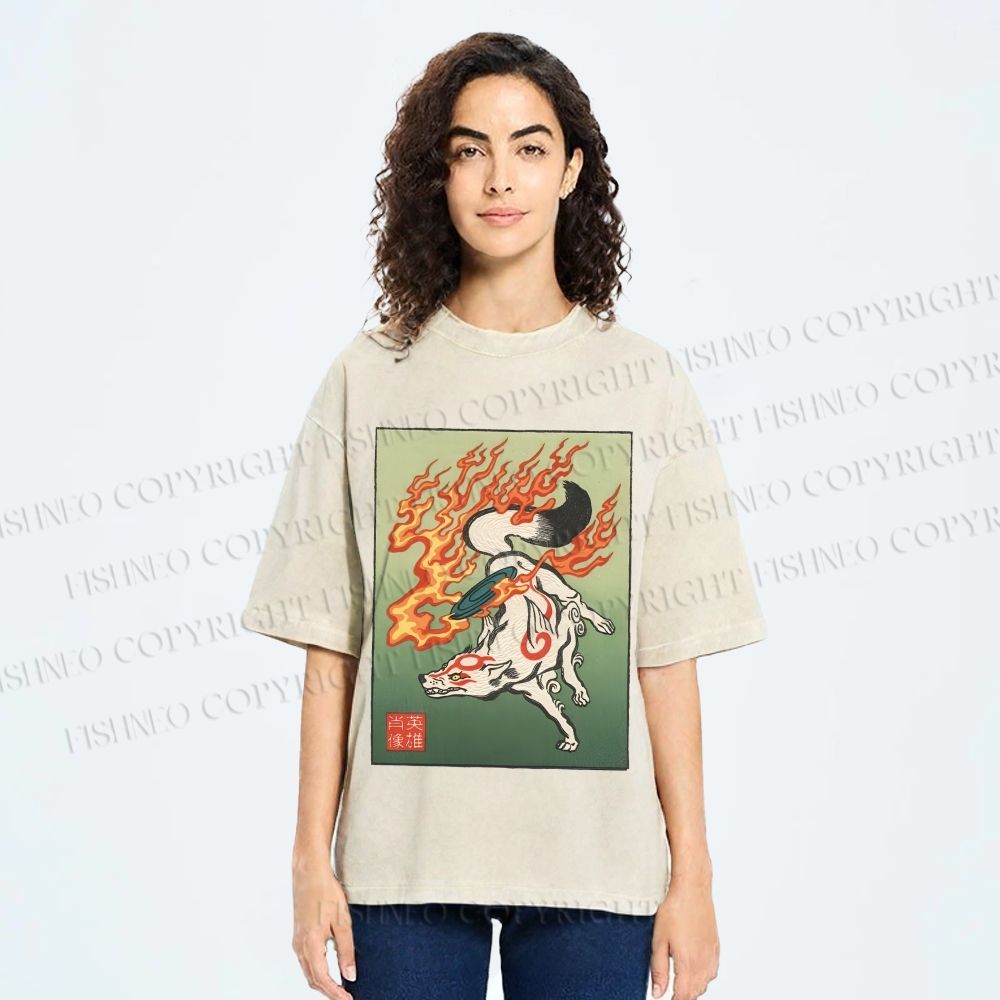 Unisex Vintage Fox Printed Washed Tee
