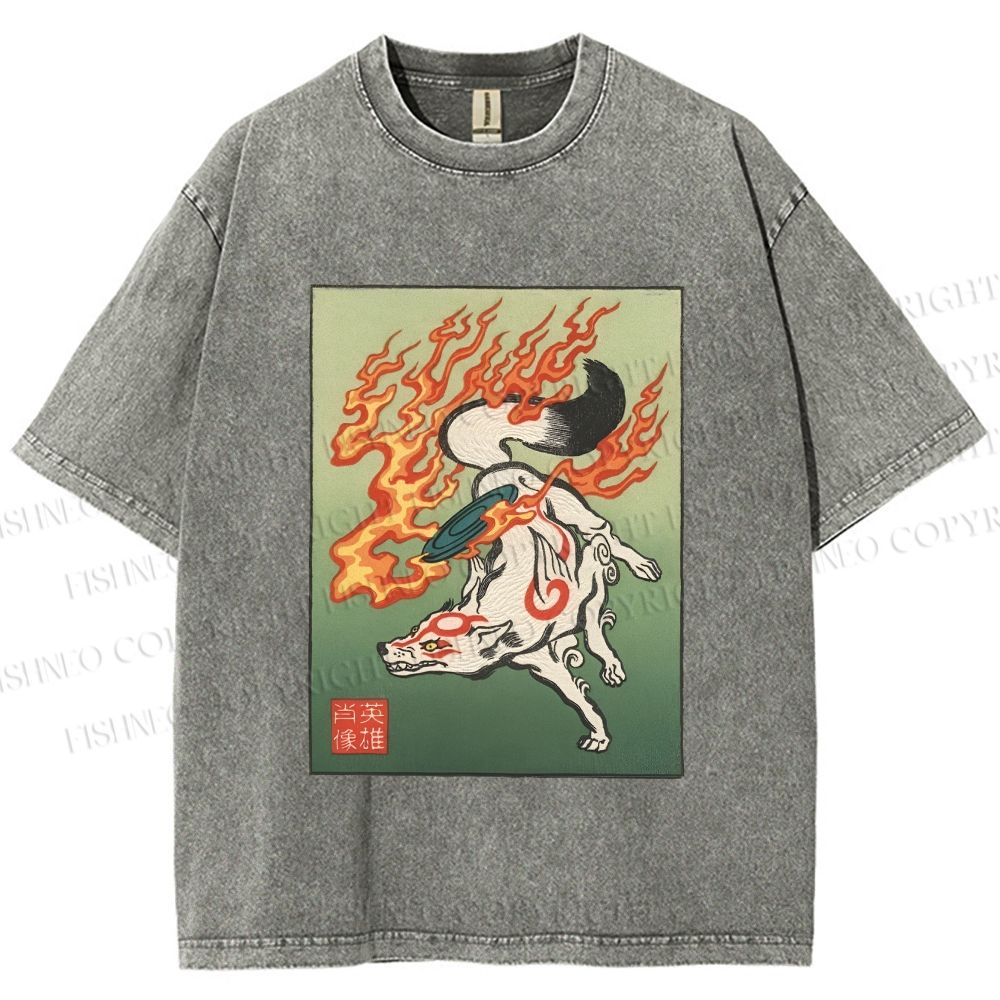 Unisex Vintage Fox Printed Washed Tee