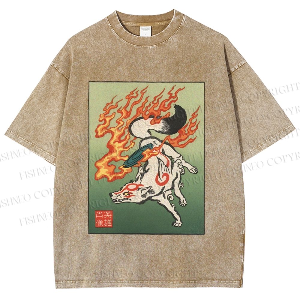 Unisex Vintage Fox Printed Washed Tee