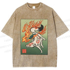 Unisex Vintage Fox Printed Washed Tee
