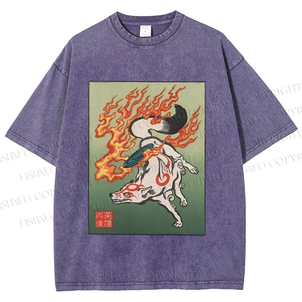 Unisex Vintage Fox Printed Washed Tee