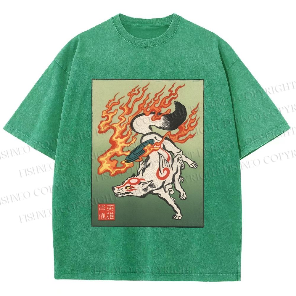 Unisex Vintage Fox Printed Washed Tee