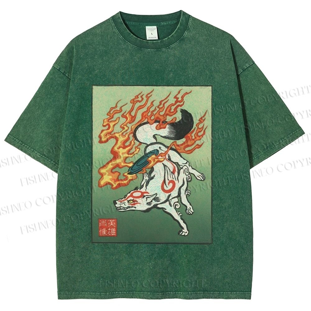 Unisex Vintage Fox Printed Washed Tee