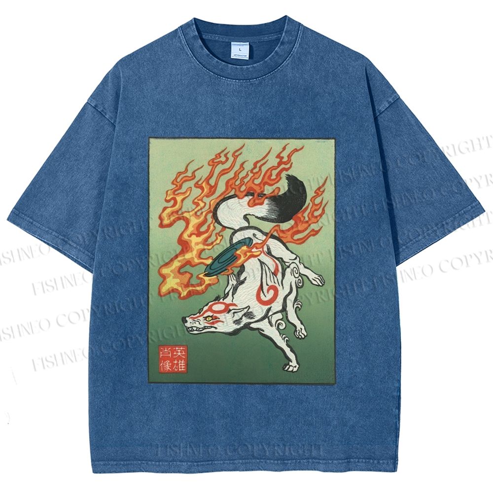 Unisex Vintage Fox Printed Washed Tee