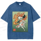 Unisex Vintage Fox Printed Washed Tee