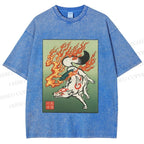 Unisex Vintage Fox Printed Washed Tee