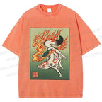 Unisex Vintage Fox Printed Washed Tee