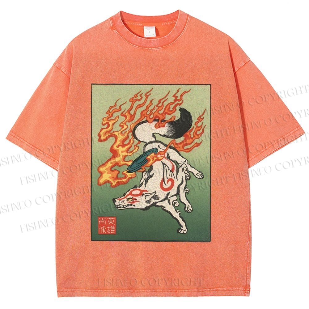Unisex Vintage Fox Printed Washed Tee