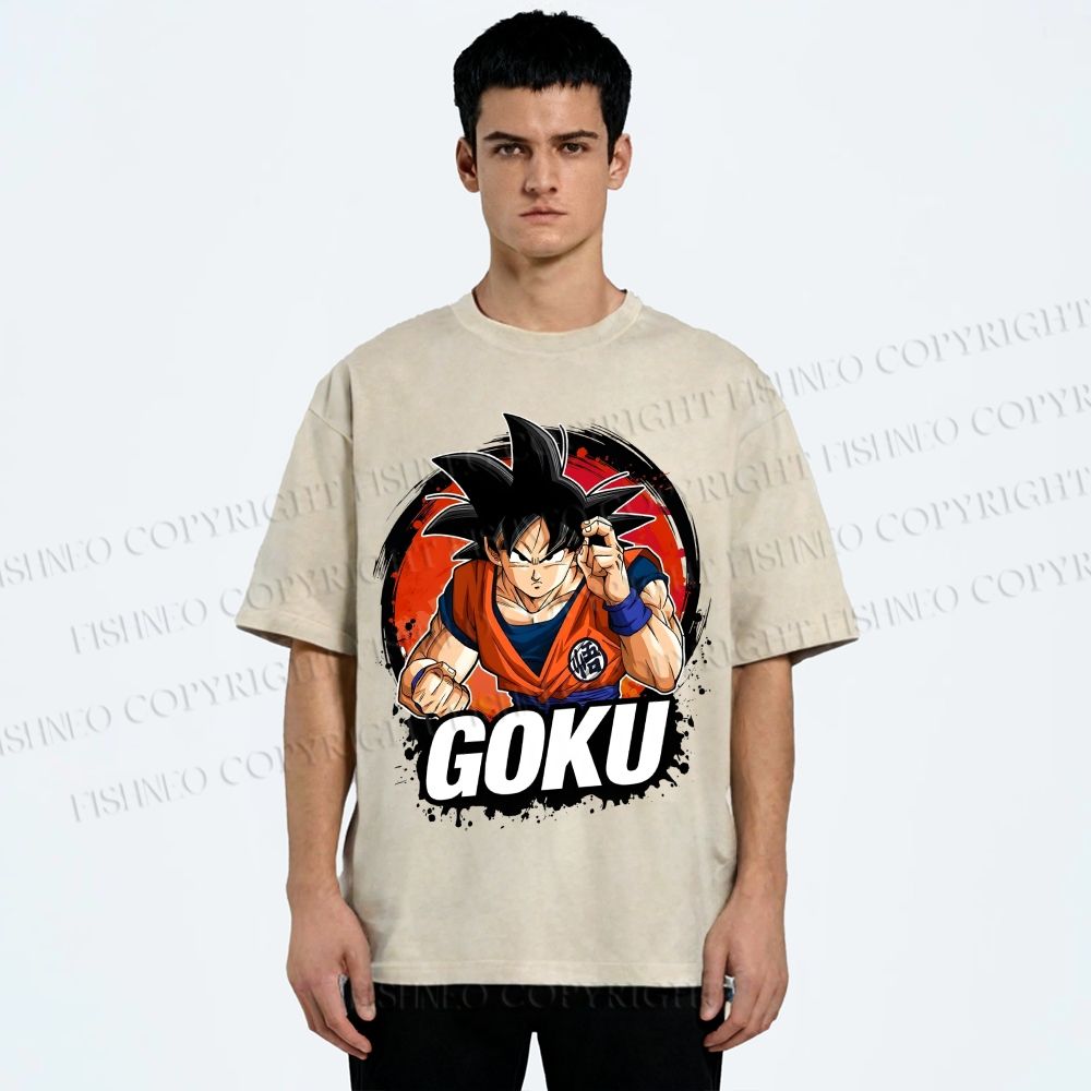 Unisex Goku Printed Washed Tee