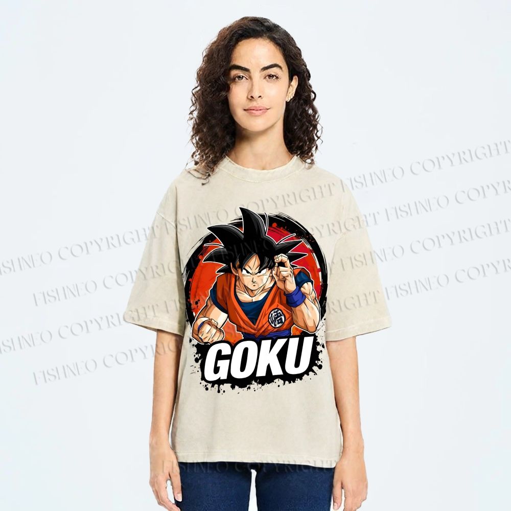 Unisex Goku Printed Washed Tee