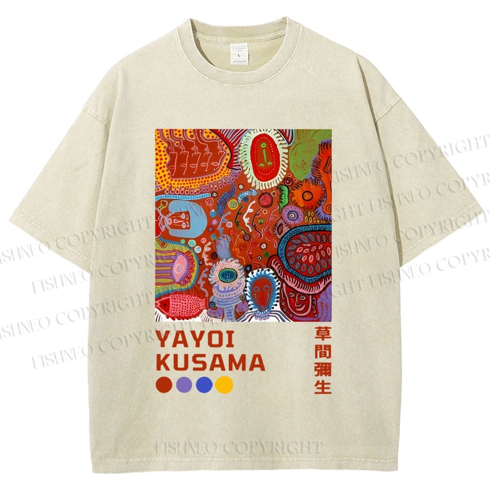 Unisex Yayoi Kusama Abstract Art Printed Washed Tee