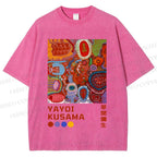 Unisex Yayoi Kusama Abstract Art Printed Washed Tee