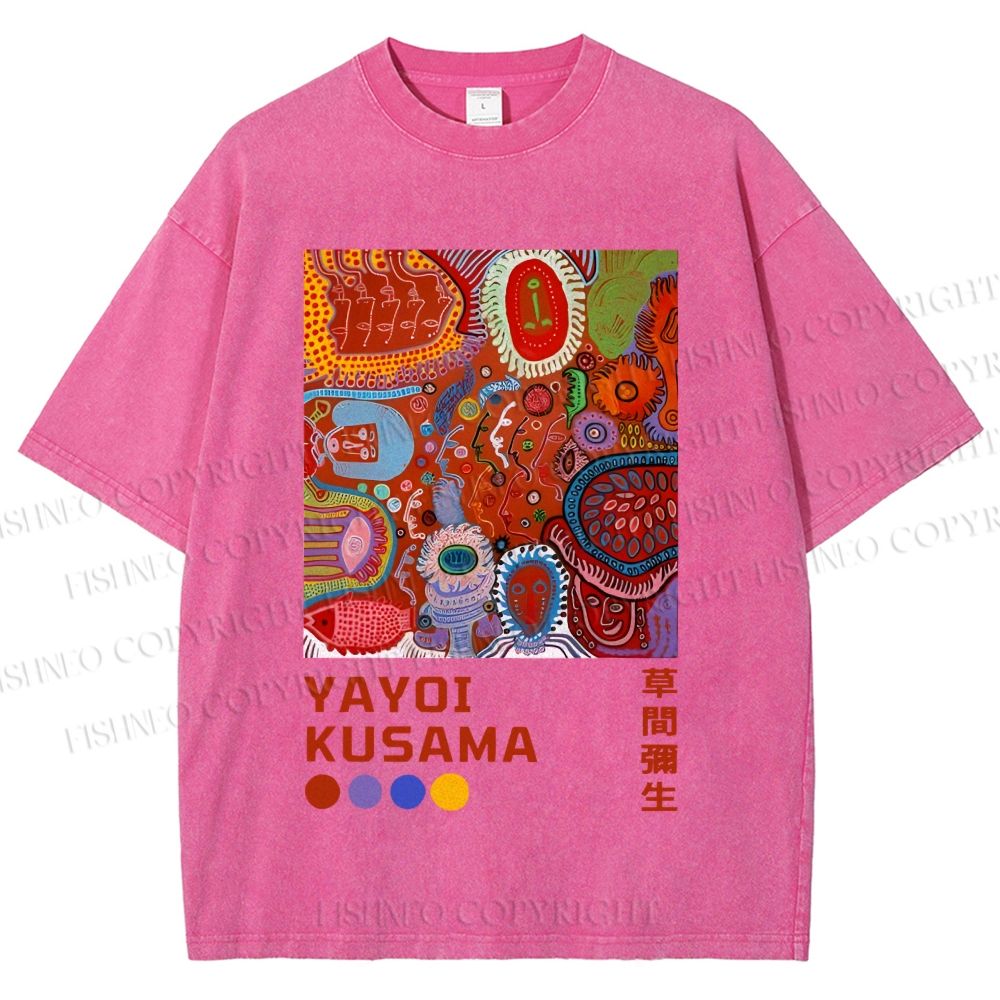 Unisex Yayoi Kusama Abstract Art Printed Washed Tee