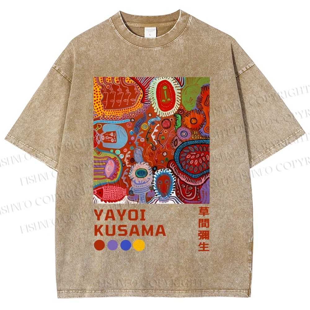 Unisex Yayoi Kusama Abstract Art Printed Washed Tee