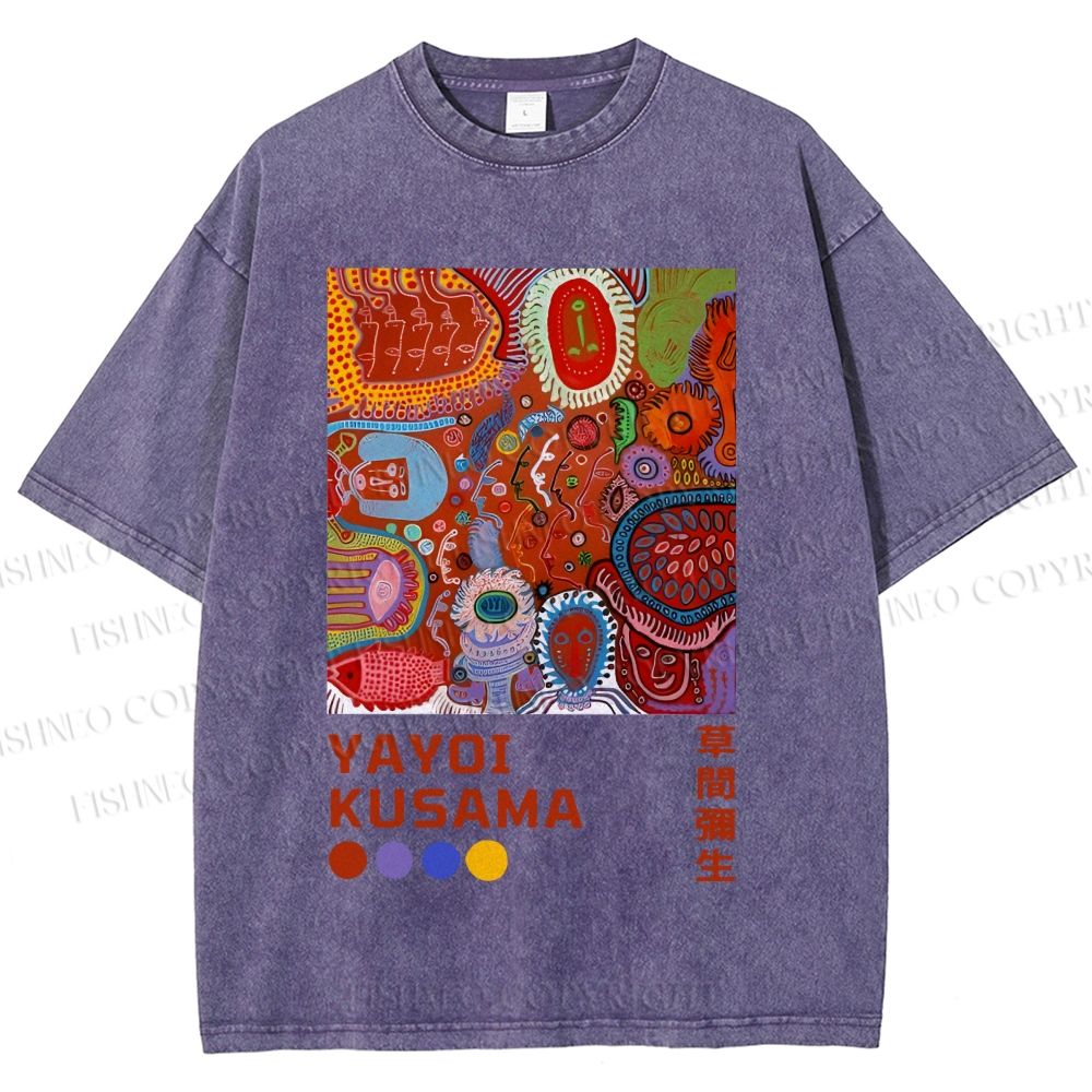Unisex Yayoi Kusama Abstract Art Printed Washed Tee