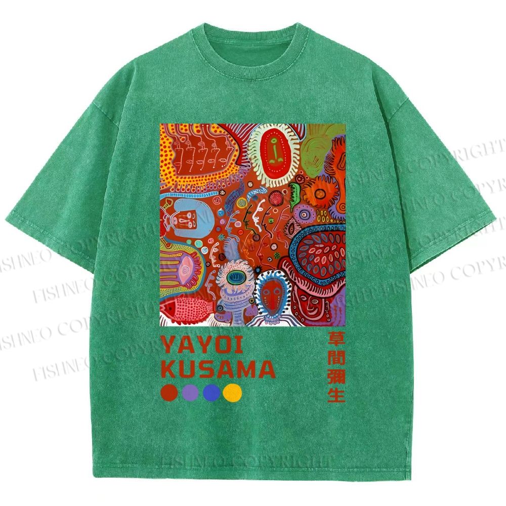 Unisex Yayoi Kusama Abstract Art Printed Washed Tee
