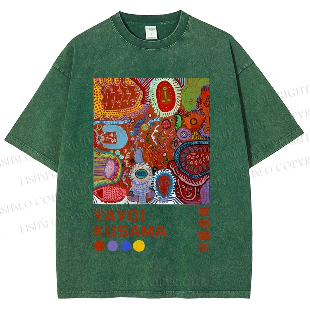 Unisex Yayoi Kusama Abstract Art Printed Washed Tee