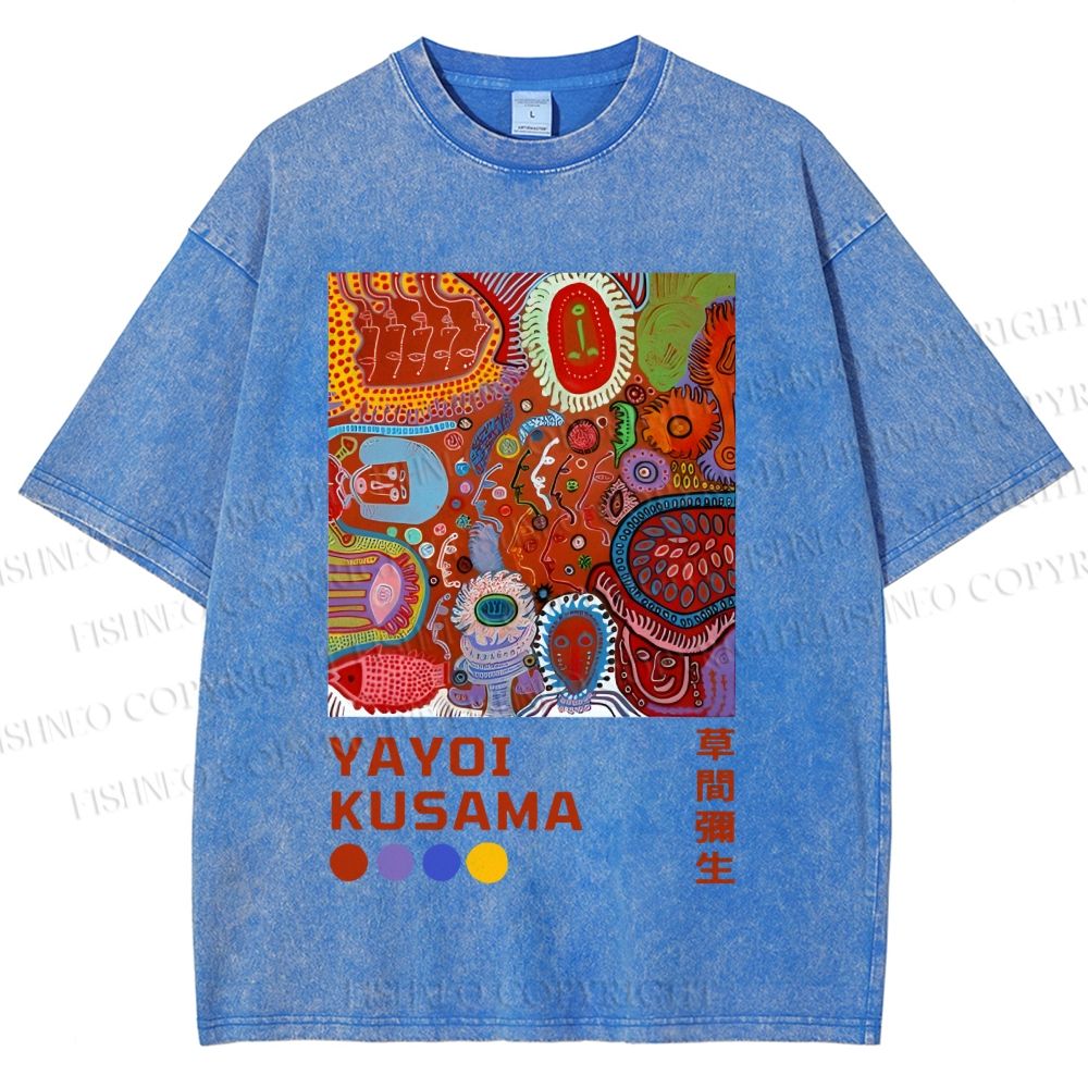 Unisex Yayoi Kusama Abstract Art Printed Washed Tee