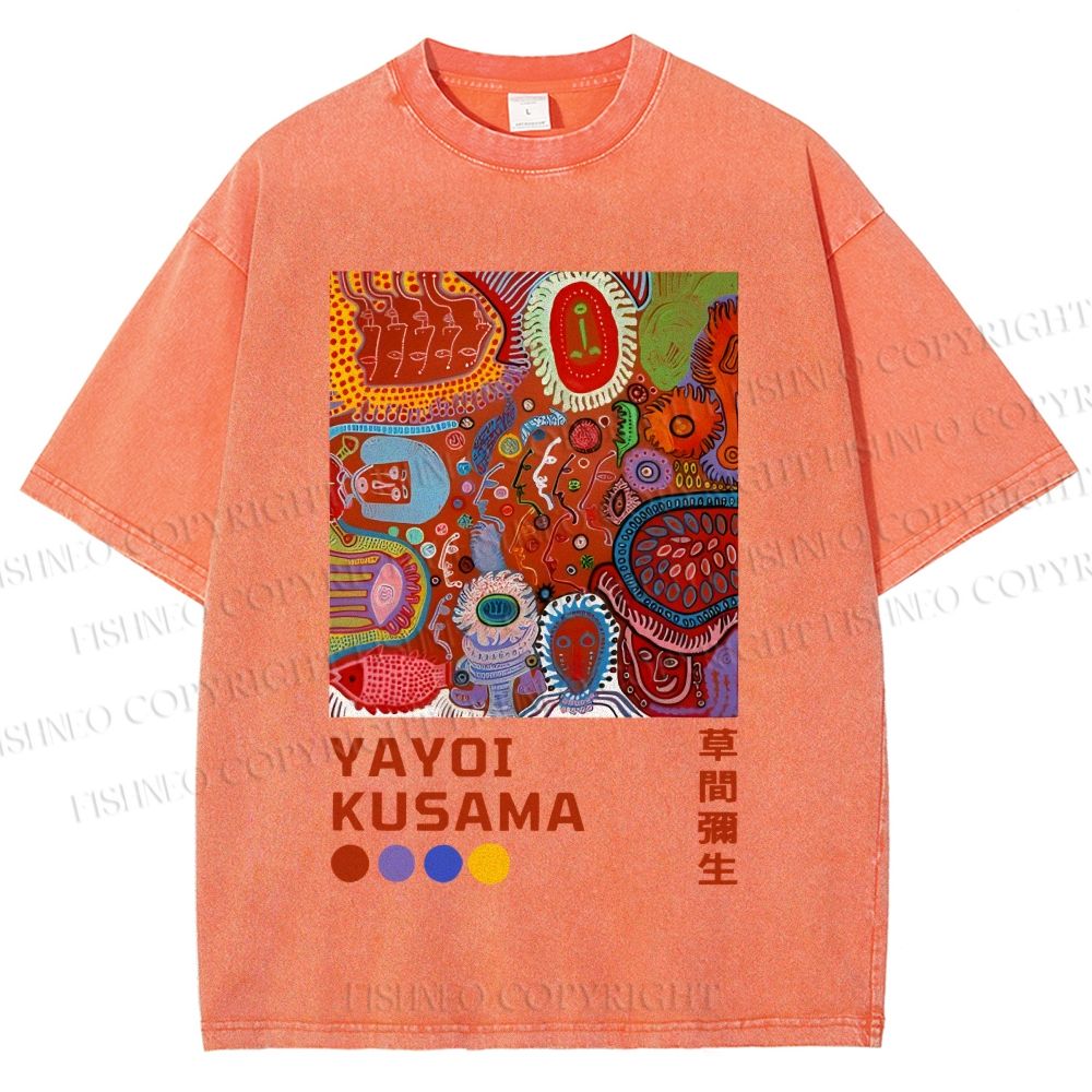 Unisex Yayoi Kusama Abstract Art Printed Washed Tee