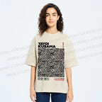 Unisex Yayoi Kusama Black Graffiti Printed Washed Tee