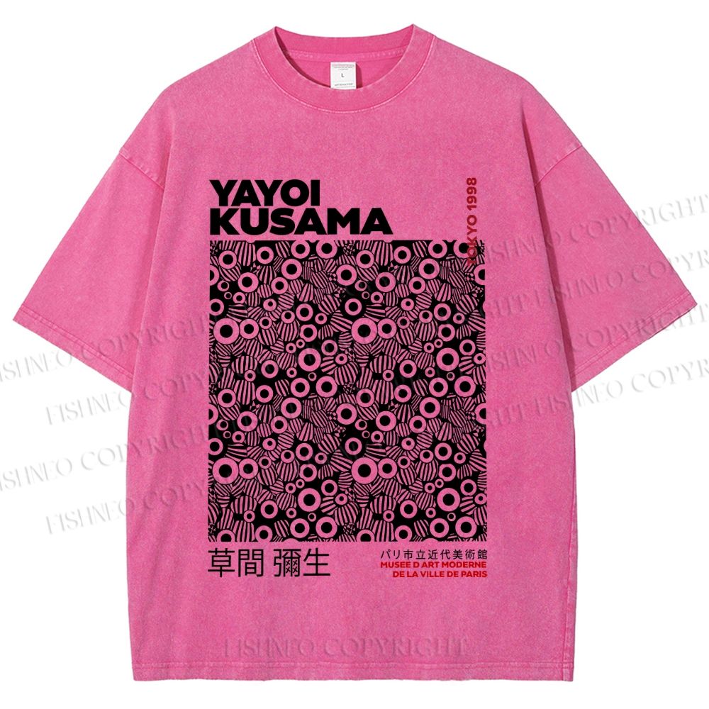 Unisex Yayoi Kusama Black Graffiti Printed Washed Tee