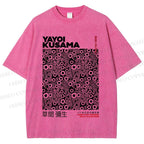 Unisex Yayoi Kusama Black Graffiti Printed Washed Tee