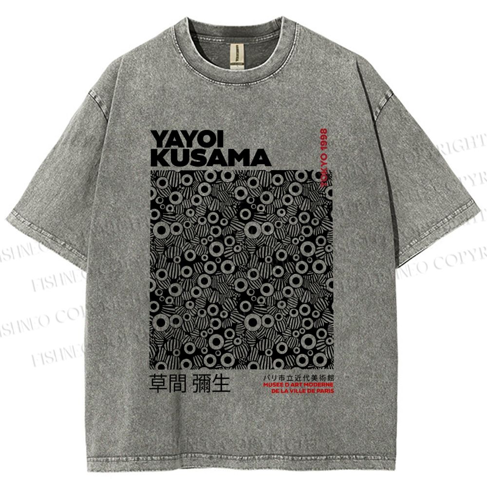 Unisex Yayoi Kusama Black Graffiti Printed Washed Tee