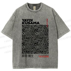 Unisex Yayoi Kusama Black Graffiti Printed Washed Tee