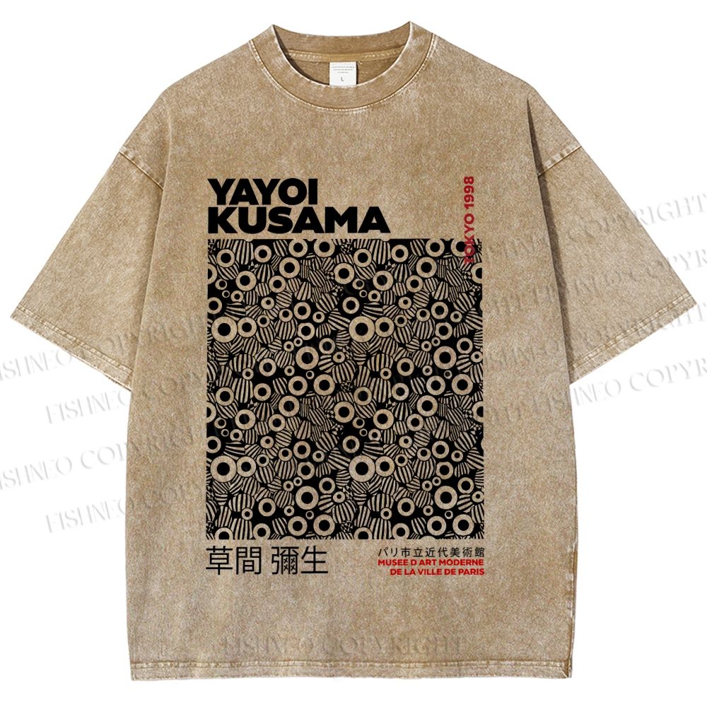 Unisex Yayoi Kusama Black Graffiti Printed Washed Tee