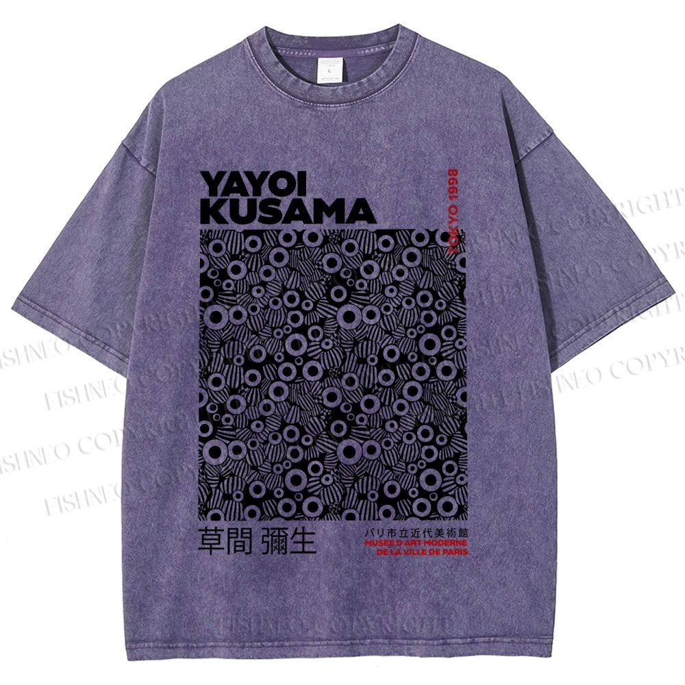 Unisex Yayoi Kusama Black Graffiti Printed Washed Tee