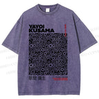 Unisex Yayoi Kusama Black Graffiti Printed Washed Tee