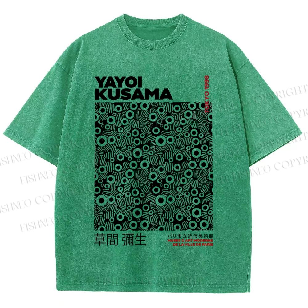 Unisex Yayoi Kusama Black Graffiti Printed Washed Tee