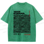 Unisex Yayoi Kusama Black Graffiti Printed Washed Tee