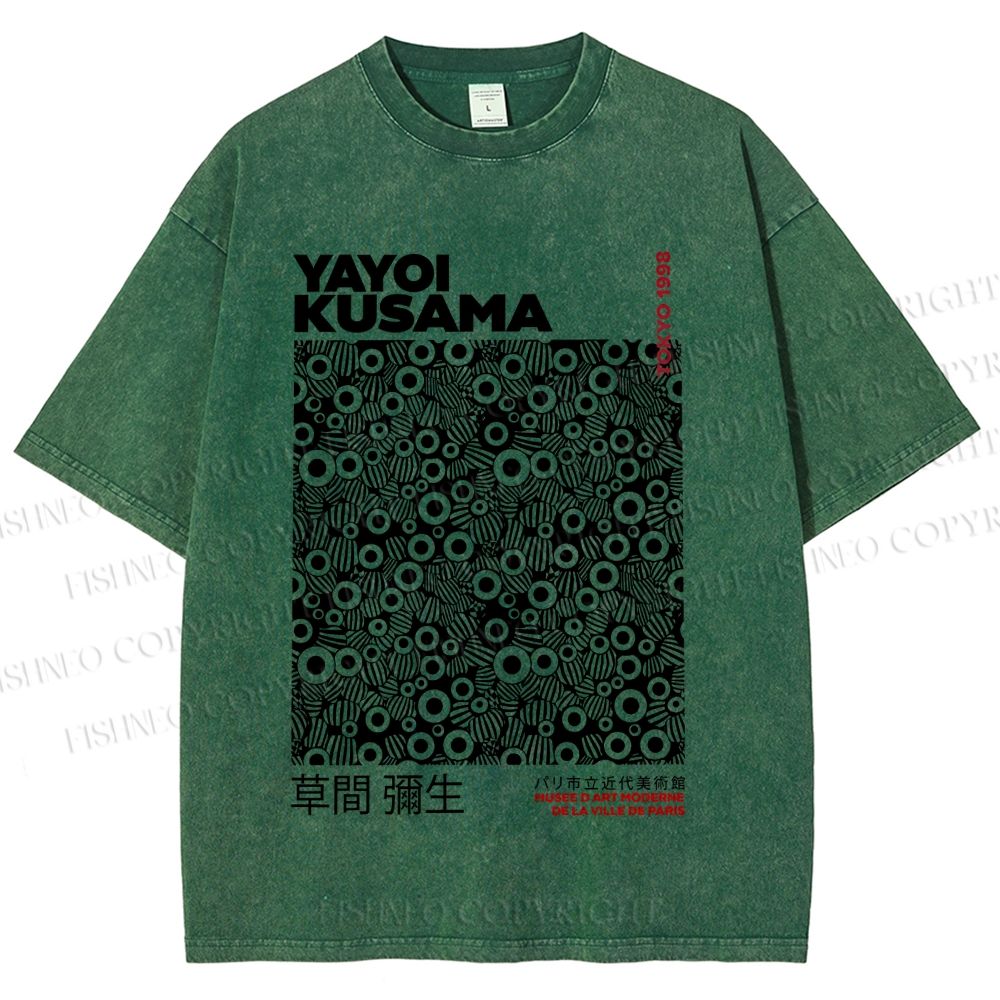Unisex Yayoi Kusama Black Graffiti Printed Washed Tee