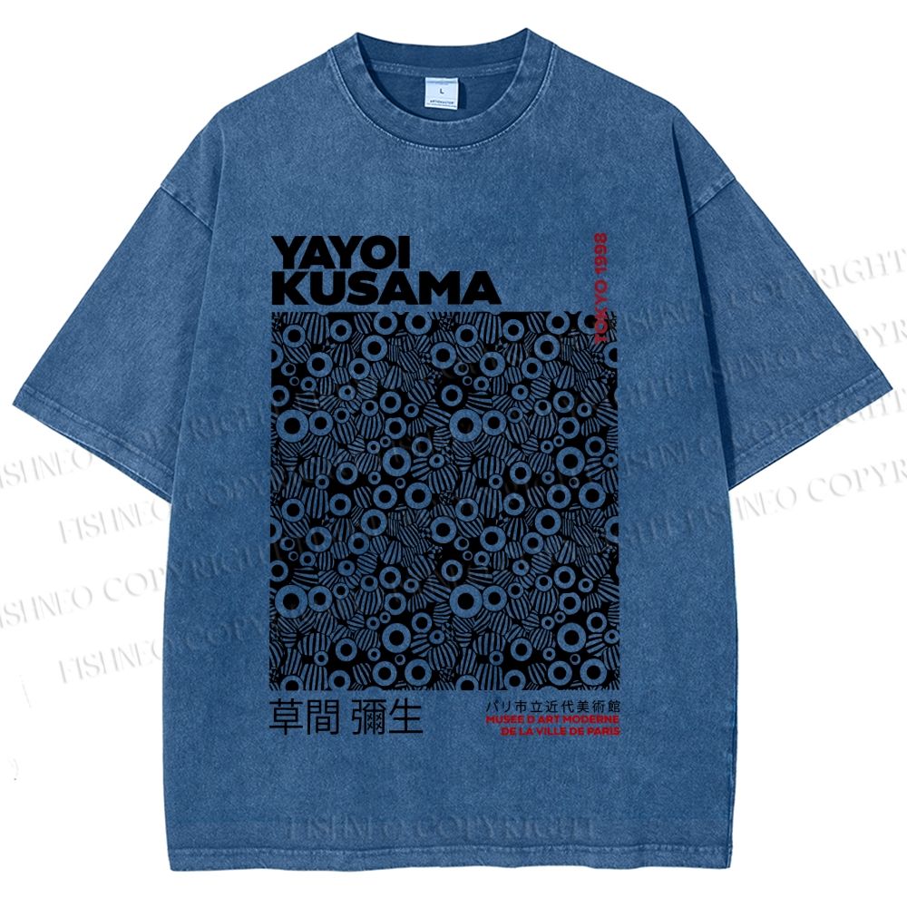 Unisex Yayoi Kusama Black Graffiti Printed Washed Tee