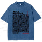 Unisex Yayoi Kusama Black Graffiti Printed Washed Tee