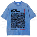 Unisex Yayoi Kusama Black Graffiti Printed Washed Tee