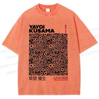 Unisex Yayoi Kusama Black Graffiti Printed Washed Tee