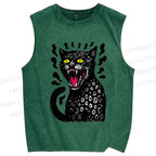 Unisex Angry Cat Printed Washed Tank Top