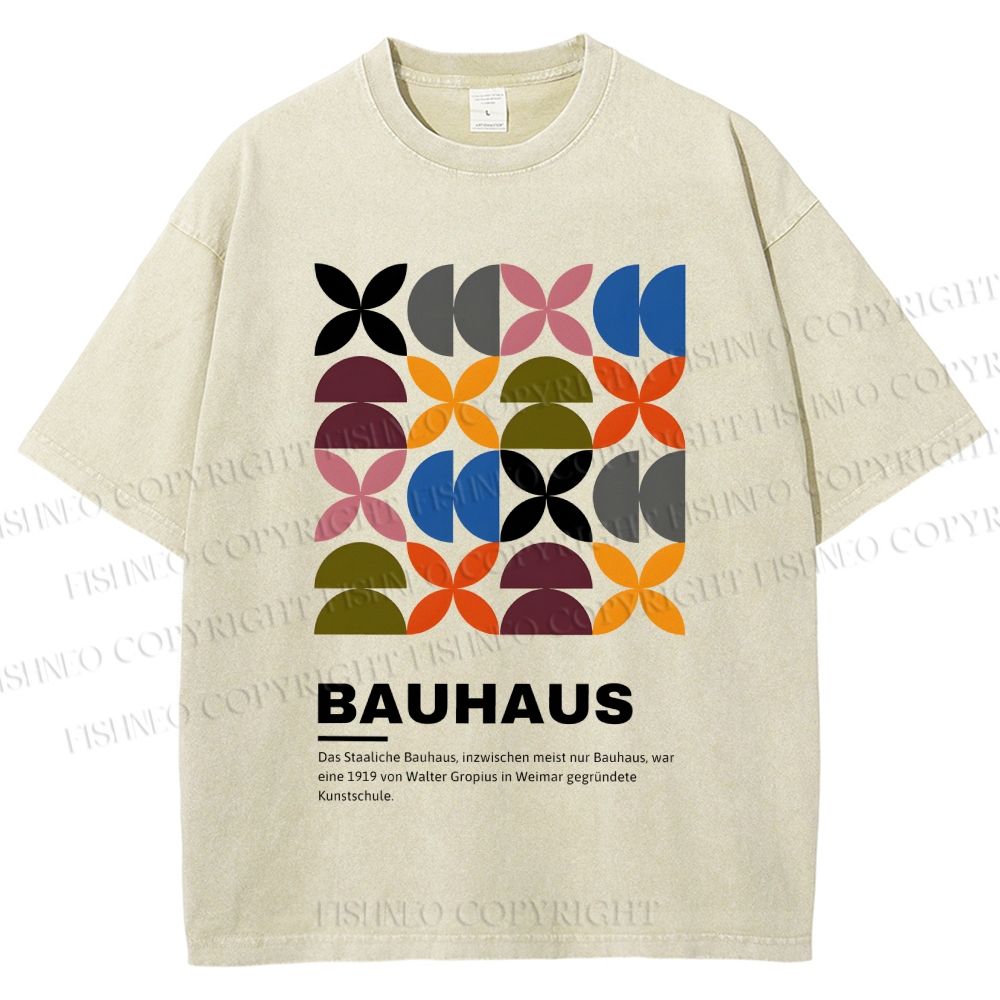 Unisex Bauhaus Colored Geometry Printed Washed Tee