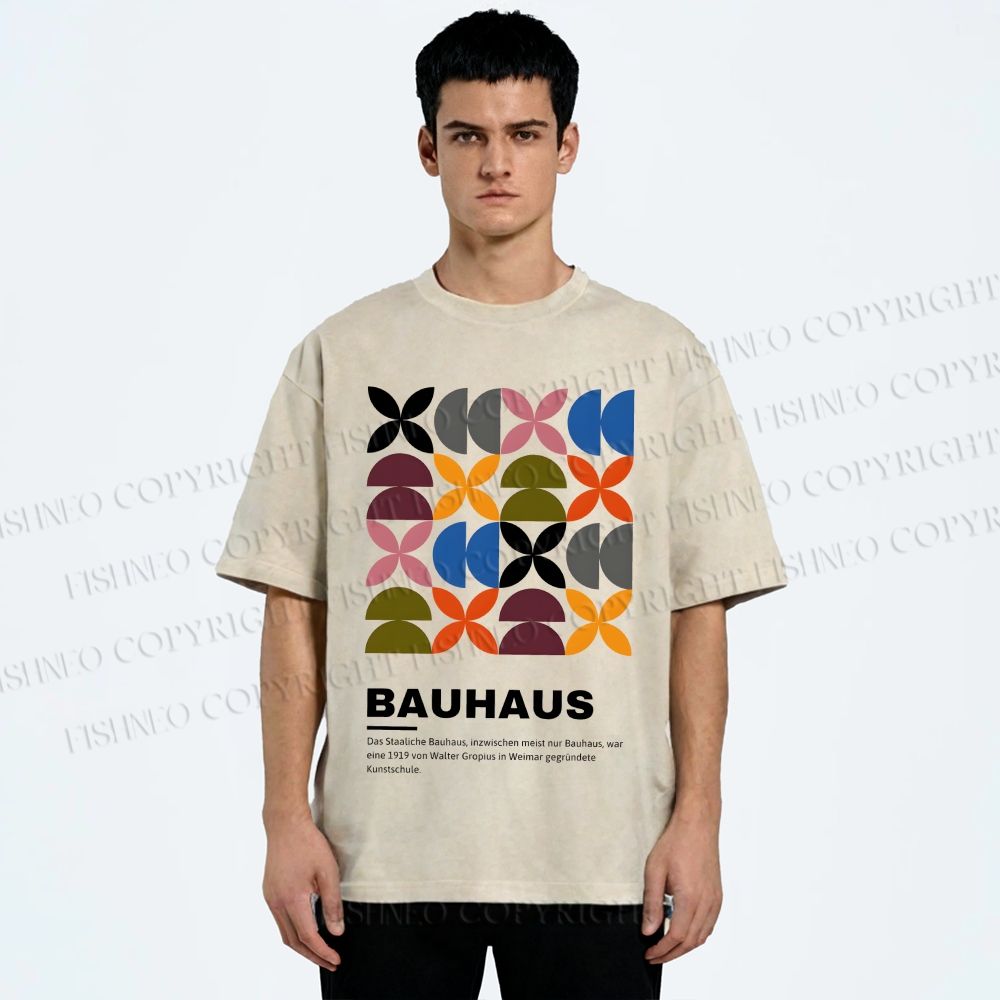 Unisex Bauhaus Colored Geometry Printed Washed Tee