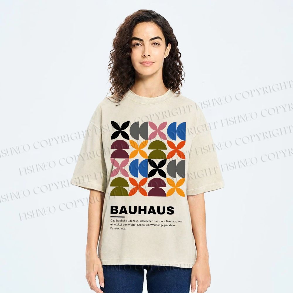 Unisex Bauhaus Colored Geometry Printed Washed Tee