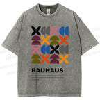 Unisex Bauhaus Colored Geometry Printed Washed Tee