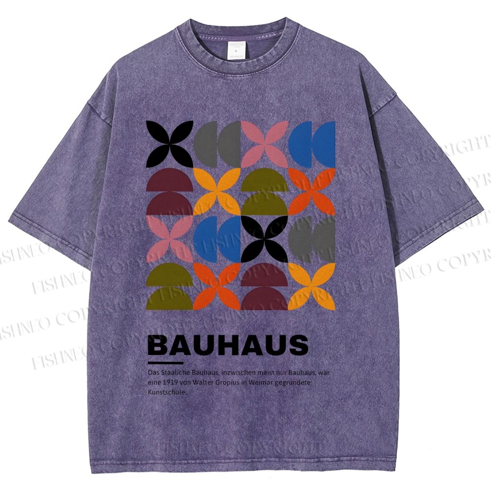 Unisex Bauhaus Colored Geometry Printed Washed Tee