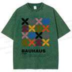 Unisex Bauhaus Colored Geometry Printed Washed Tee