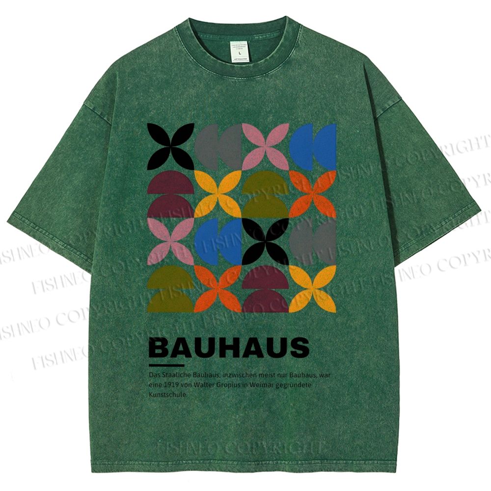 Unisex Bauhaus Colored Geometry Printed Washed Tee
