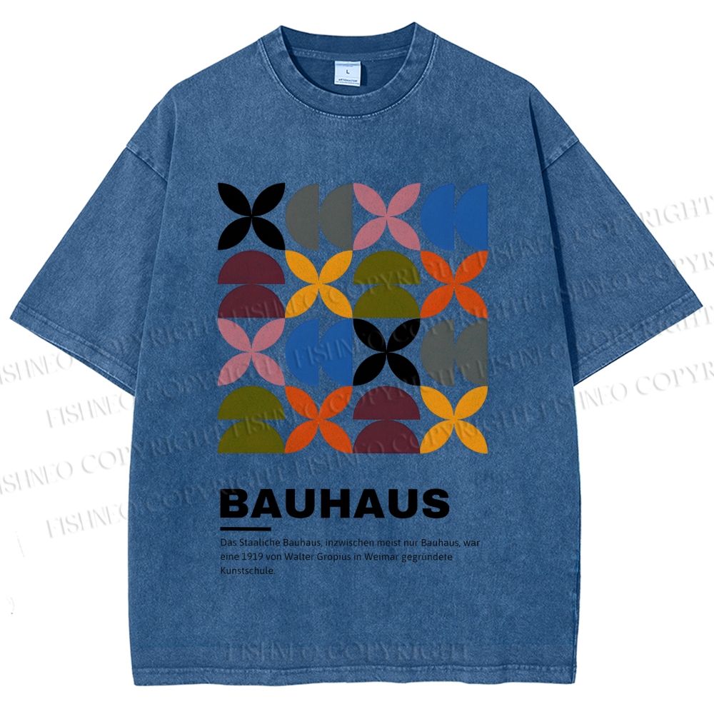 Unisex Bauhaus Colored Geometry Printed Washed Tee